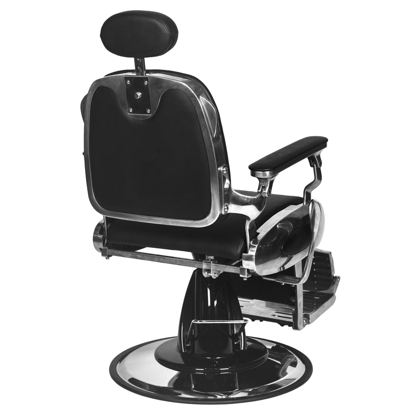 Gabbiano Francesco Barber Chair Black - reclined side view with the footrest extended
