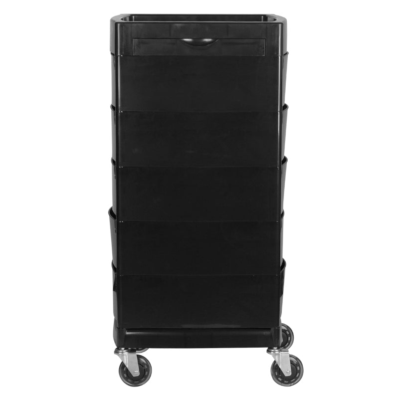 Gabbiano FT65-A Hairdressing Trolley Black - front view showing the storage and construction details