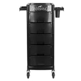 Gabbiano FT65-A Hairdressing Trolley Black - front view showing the storage and construction details
