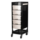 Gabbiano FT65 Hairdressing Trolley Black & White - front view showing the storage and construction details