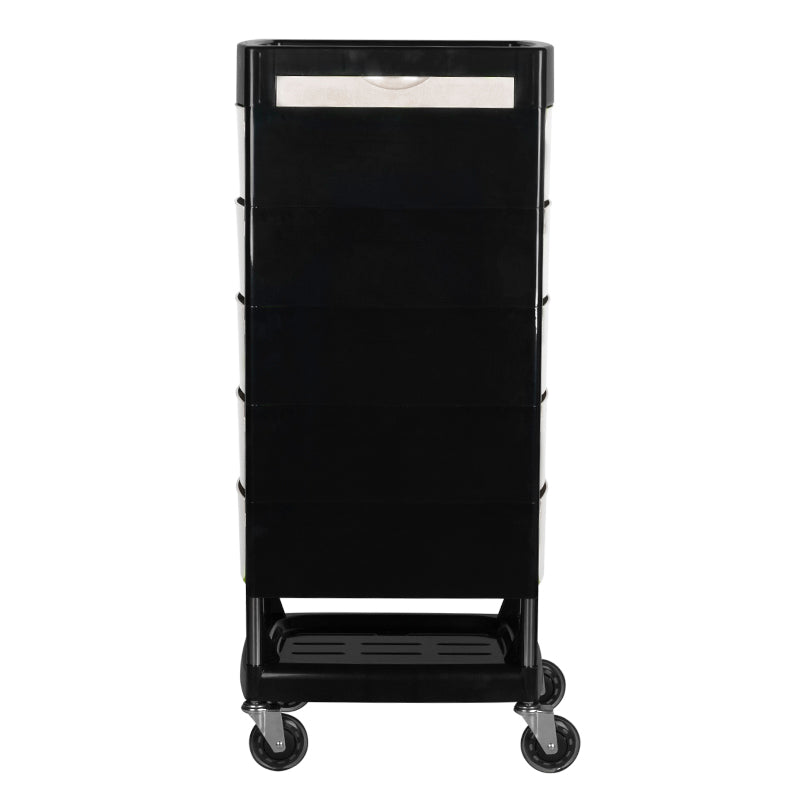 Gabbiano FT65 Hairdressing Trolley Black & White - front view showing the storage and construction details