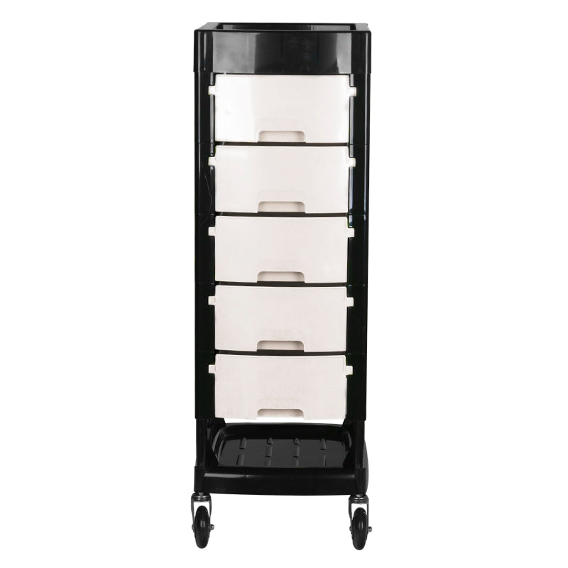 Gabbiano FT65 Hairdressing Trolley Black & White - front view showing the storage and construction details