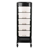 Gabbiano FT65 Hairdressing Trolley Black & White - front view showing the storage and construction details