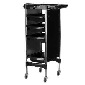 Gabbiano FX11-2 Hairdressing Trolley Black - front view showing the storage and construction details