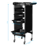 Gabbiano FX11-2 Hairdressing Trolley Black - front view showing the storage and construction details