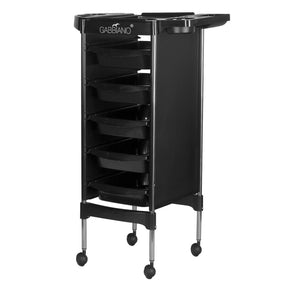 Gabbiano FX11-5 Hairdressing Trolley Black - front view showing the storage and construction details
