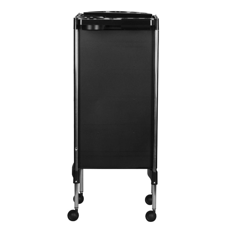 Gabbiano FX11-5 Hairdressing Trolley Black - front view showing the storage and construction details
