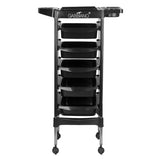 Gabbiano FX11-5 Hairdressing Trolley Black - front view showing the storage and construction details