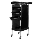 Gabbiano FX11-A Hairdressing Trolley Black - front view showing the storage and construction details