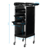 Gabbiano FX11-A Hairdressing Trolley Black - front view showing the storage and construction details
