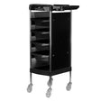 Gabbiano FX11-B Hairdressing Trolley Black - front view showing the storage and construction details