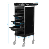 Gabbiano FX11-B Hairdressing Trolley Black - front view showing the storage and construction details