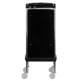 Gabbiano FX11-B Hairdressing Trolley Black - front view showing the storage and construction details