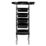 Gabbiano FX11-B Hairdressing Trolley Black - front view showing the storage and construction details