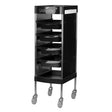Gabbiano FX11F Hairdressing Trolley Black - front view showing the storage and construction details