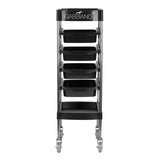 Gabbiano FX11F Hairdressing Trolley Black - front view showing the storage and construction details
