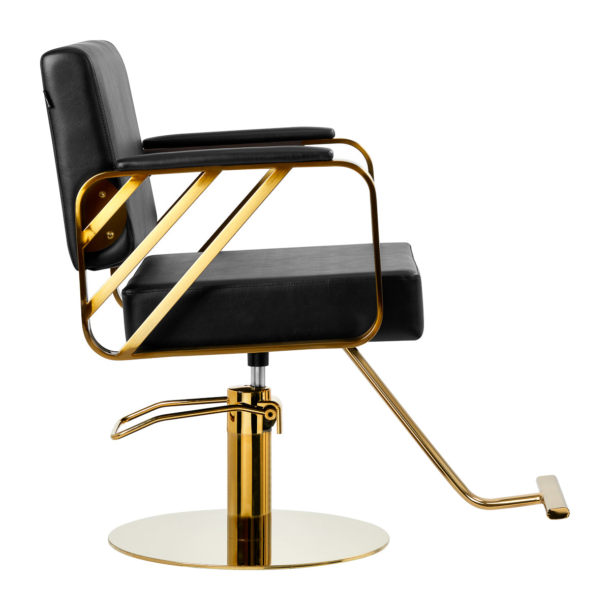 Gabbiano Genua Hair Salon Styling Chair Gold & Black - side view on a white background