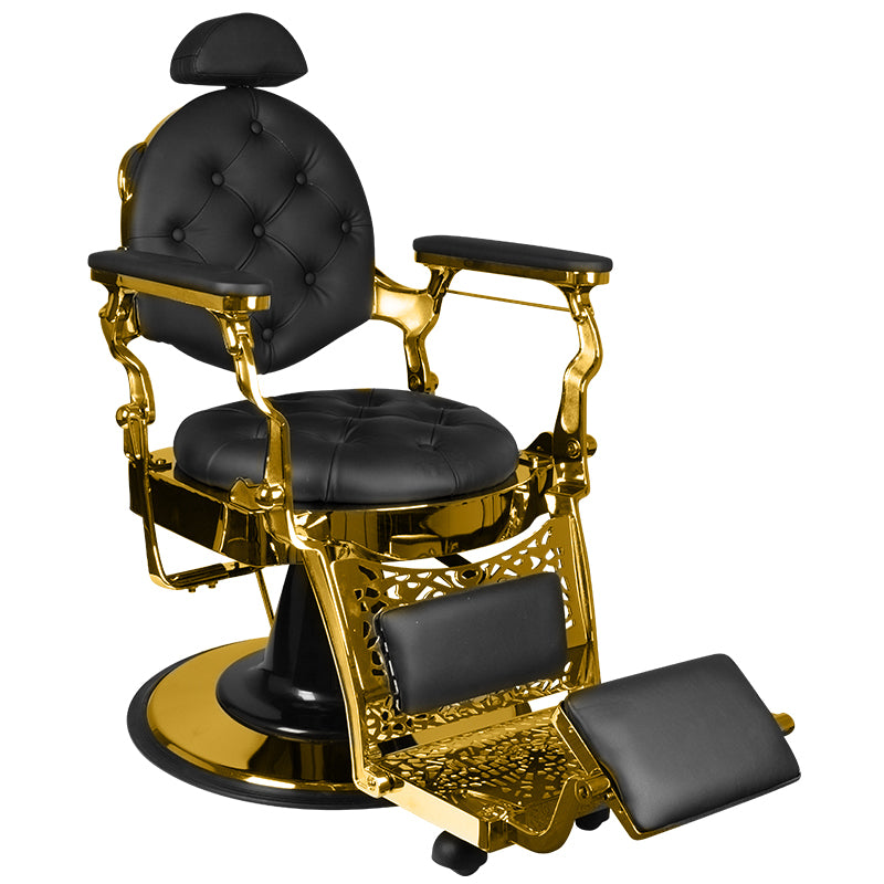 Gabbiano Giulio Barber Chair Gold & Black - angled front view on a white background