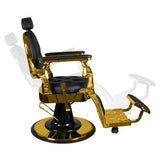 Gabbiano Giulio Barber Chair Gold & Black - reclined side view with the footrest extended