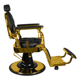 Gabbiano Giulio Barber Chair Gold & Black - close-up of the upholstery, frame and footrest details