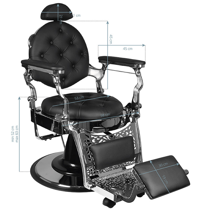 Gabbiano Giulio Barber Chair Silver & Black - side view on a white background