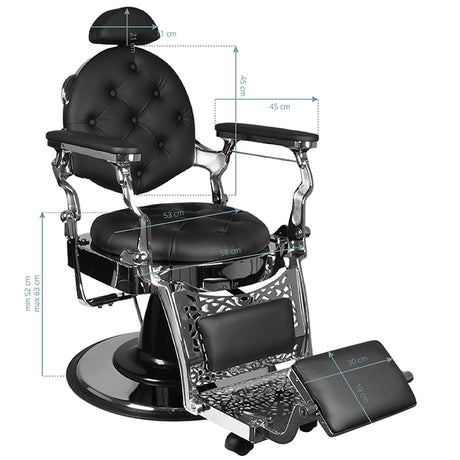 Gabbiano Giulio Barber Chair Silver & Black - side view on a white background