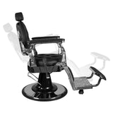 Gabbiano Giulio Barber Chair Silver & Black - reclined side view with the footrest extended
