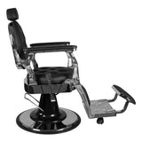 Gabbiano Giulio Barber Chair Silver & Black - close-up of the upholstery, frame and footrest details