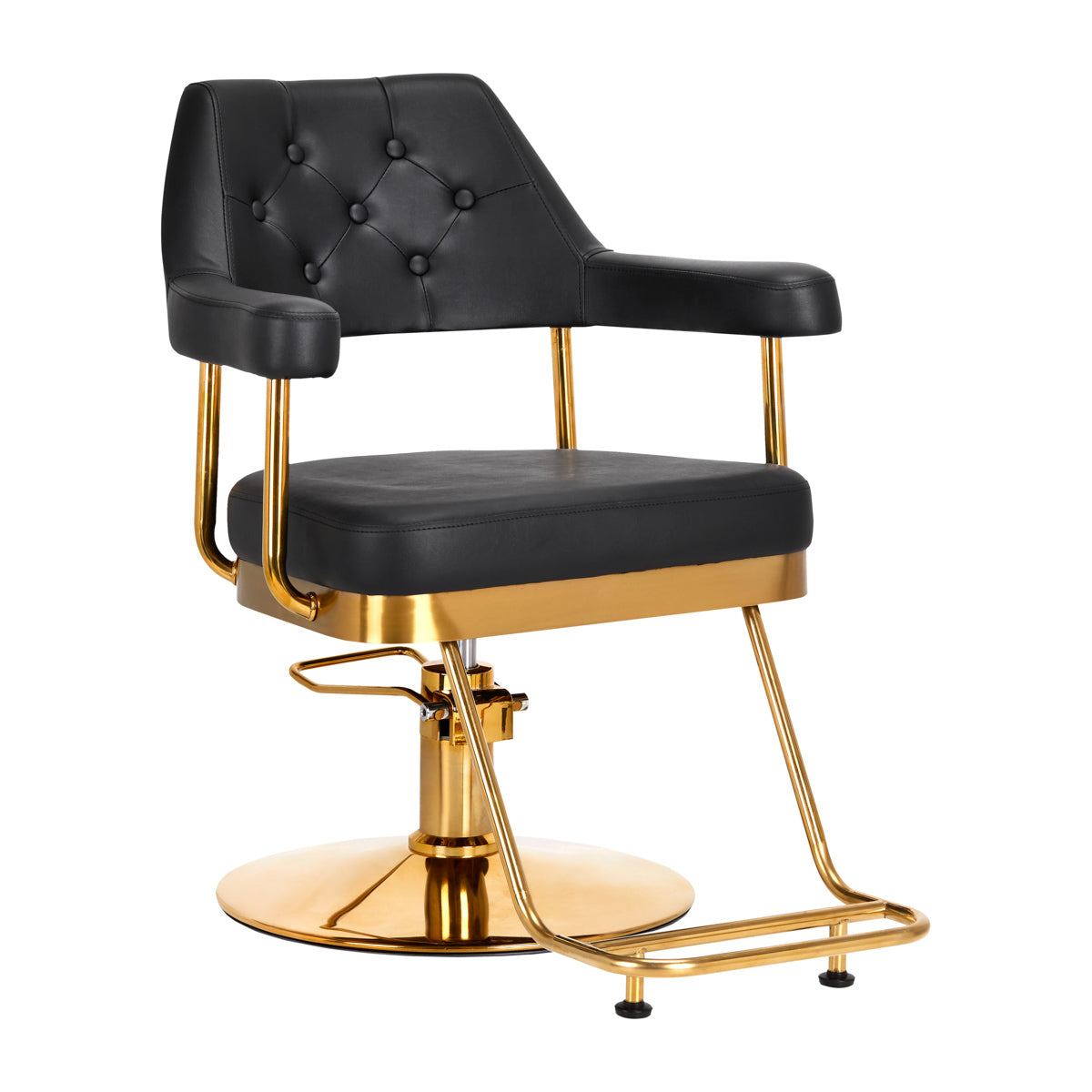 Gabbiano Granda Hair Salon Styling Chair Gold & Black - angled front view on a white background