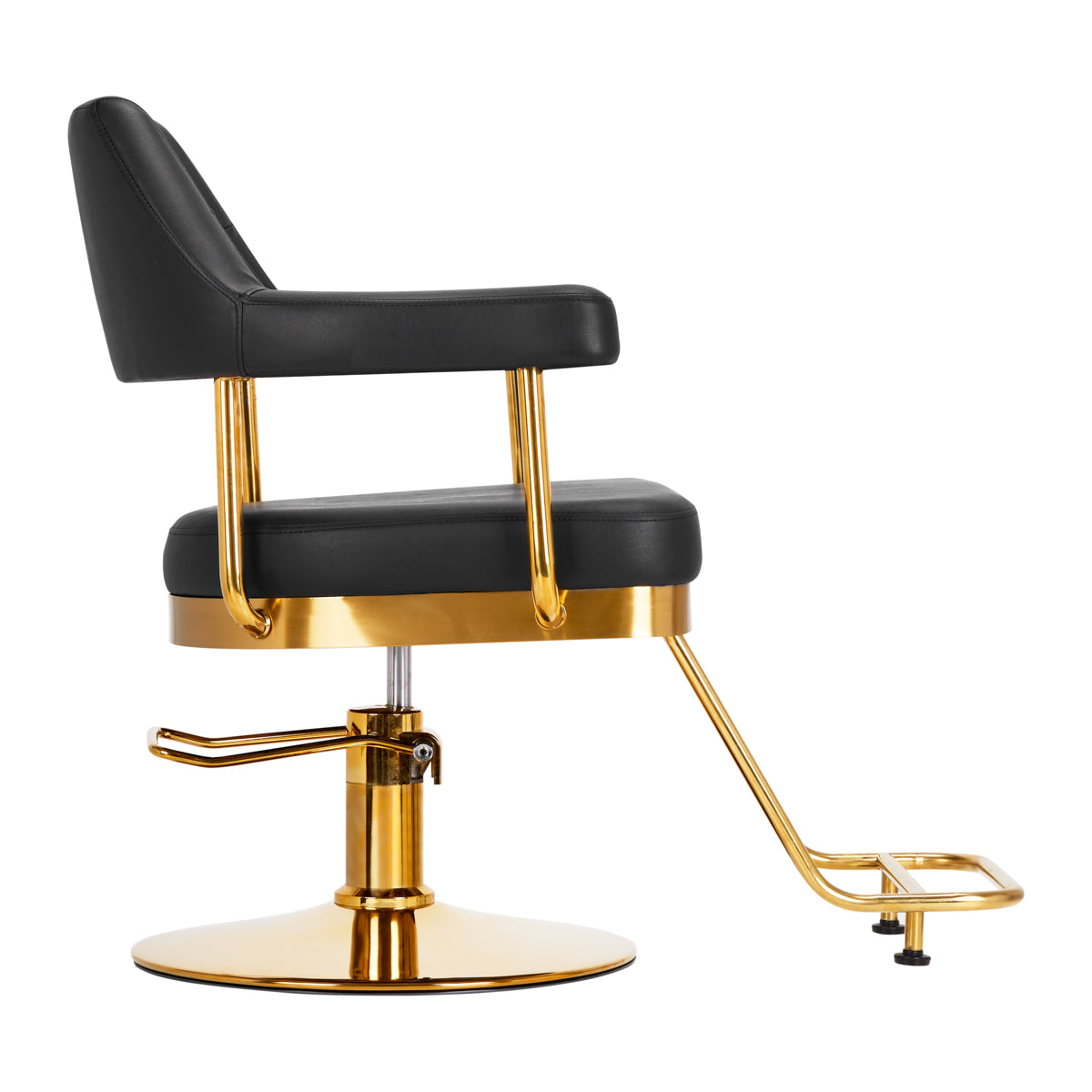 Gabbiano Granda Hair Salon Styling Chair Gold & Black - close-up of the upholstery, frame and footrest details