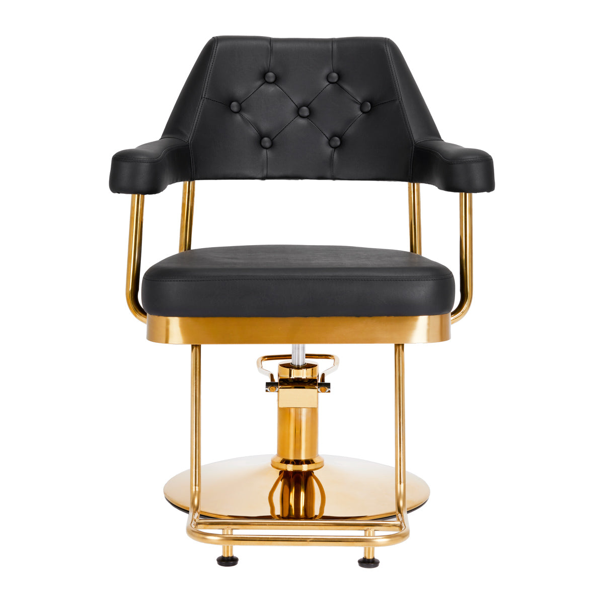 Gabbiano Granda Hair Salon Styling Chair Gold & Black - close-up of the upholstery, frame and footrest details