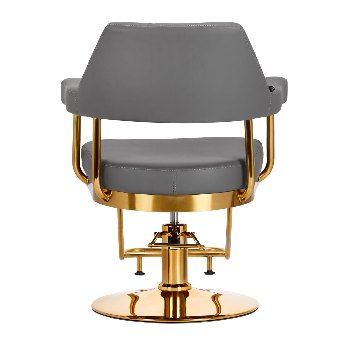 Gabbiano Granda Hair Salon Styling Chair Gold & Grey - close-up of the upholstery, frame and footrest details