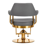 Gabbiano Granda Hair Salon Styling Chair Gold & Grey - close-up of the upholstery, frame and footrest details