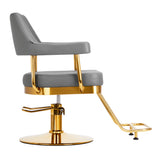 Gabbiano Granda Hair Salon Styling Chair Gold & Grey - close-up of the upholstery, frame and footrest details
