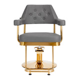 Gabbiano Granda Hair Salon Styling Chair Gold & Grey - close-up of the upholstery, frame and footrest details