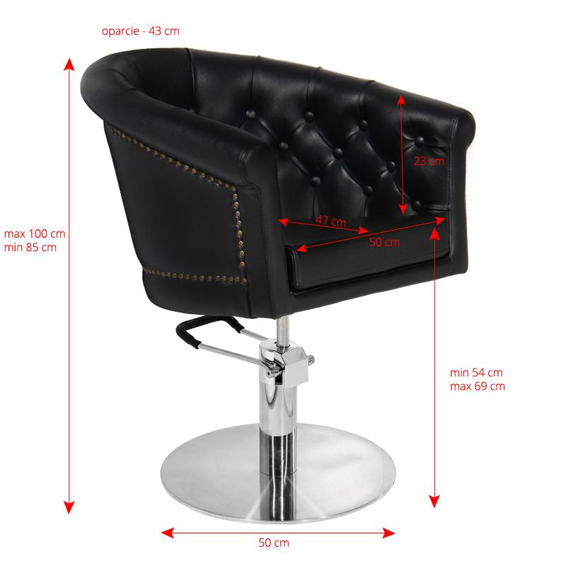 Gabbiano Hair Salon Styling Chair Black - side view on a white background