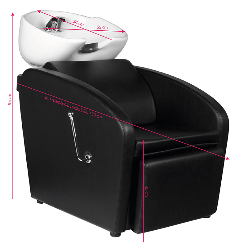 Gabbiano Hair Wash Unit Black Bergen Barber Shop - full product view on a white background