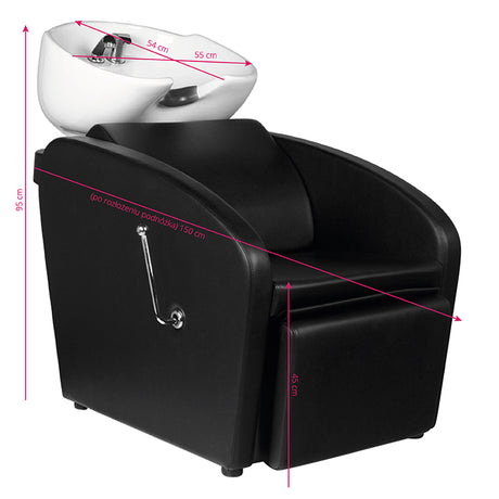 Gabbiano Hair Wash Unit Black Bergen Barber Shop - full product view on a white background