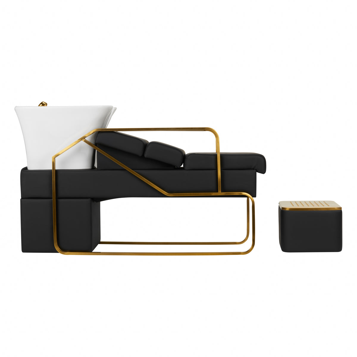 Gabbiano Hair Wash Unit Emma Black Gold - front view of the complete wash unit