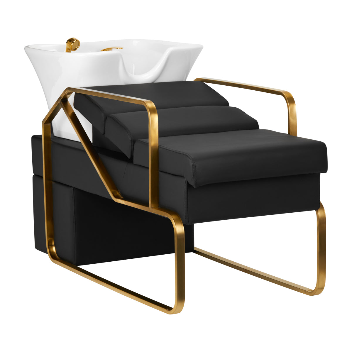 Gabbiano Hair Wash Unit Emma Black Gold - rear view showing the basin connections