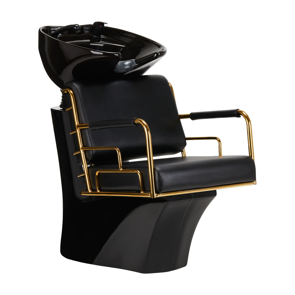 Gabbiano Hair Wash Unit Prato Gold & Black - full product view at an angle on a white background