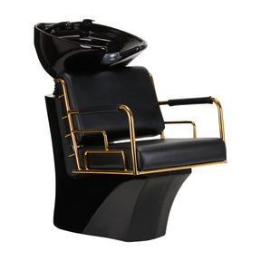 Gabbiano Hair Wash Unit Prato Gold & Black - full product view at an angle on a white background