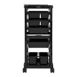 Gabbiano Hairdresser's Trolley 68A Black - front view showing the storage and construction details