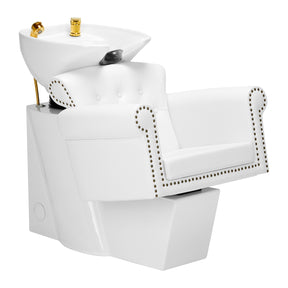 Gabbiano Hairdressing Backwash Unit Berlin Gold & White - full product view at an angle on a white background