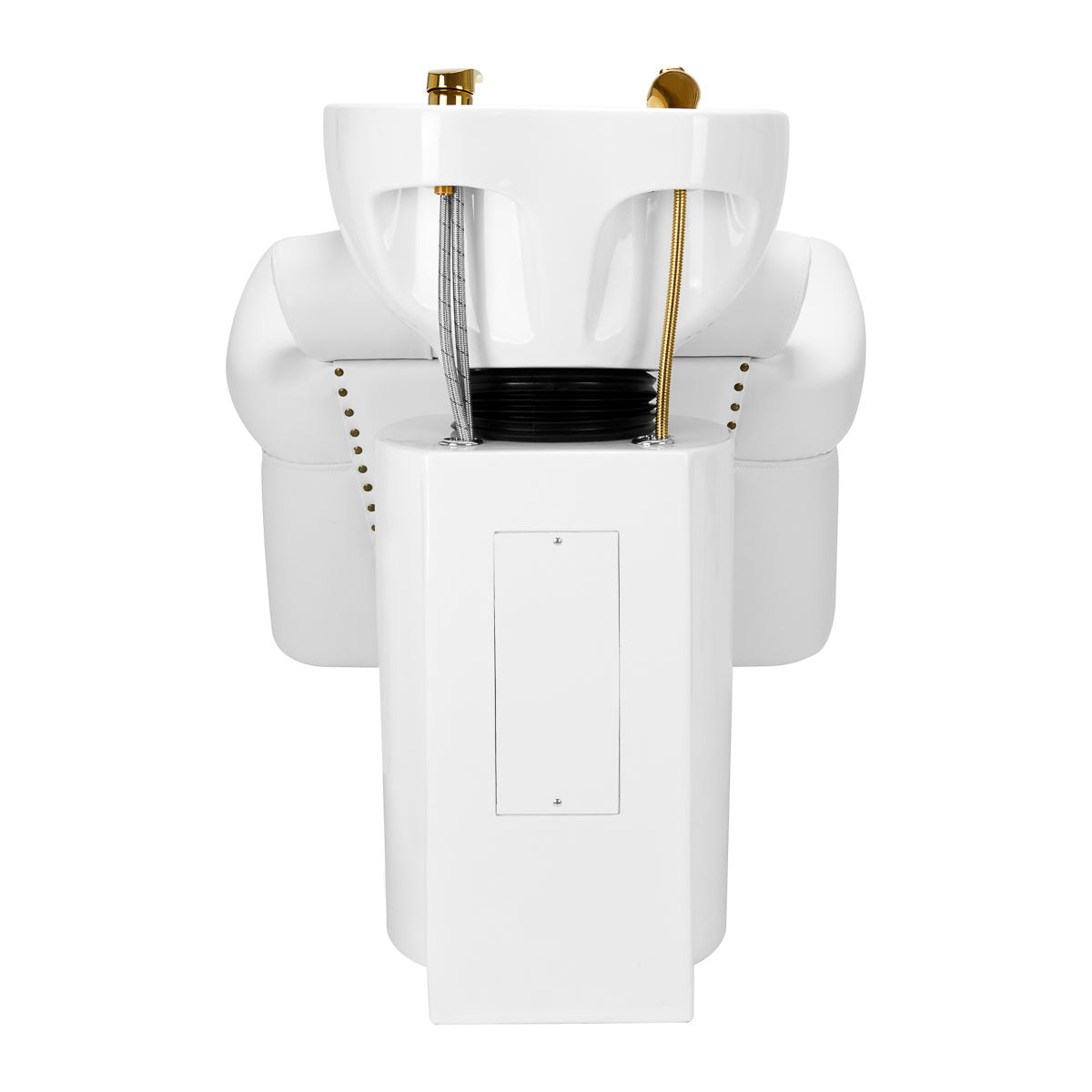 Gabbiano Hairdressing Backwash Unit Berlin Gold & White - side view of the complete wash unit