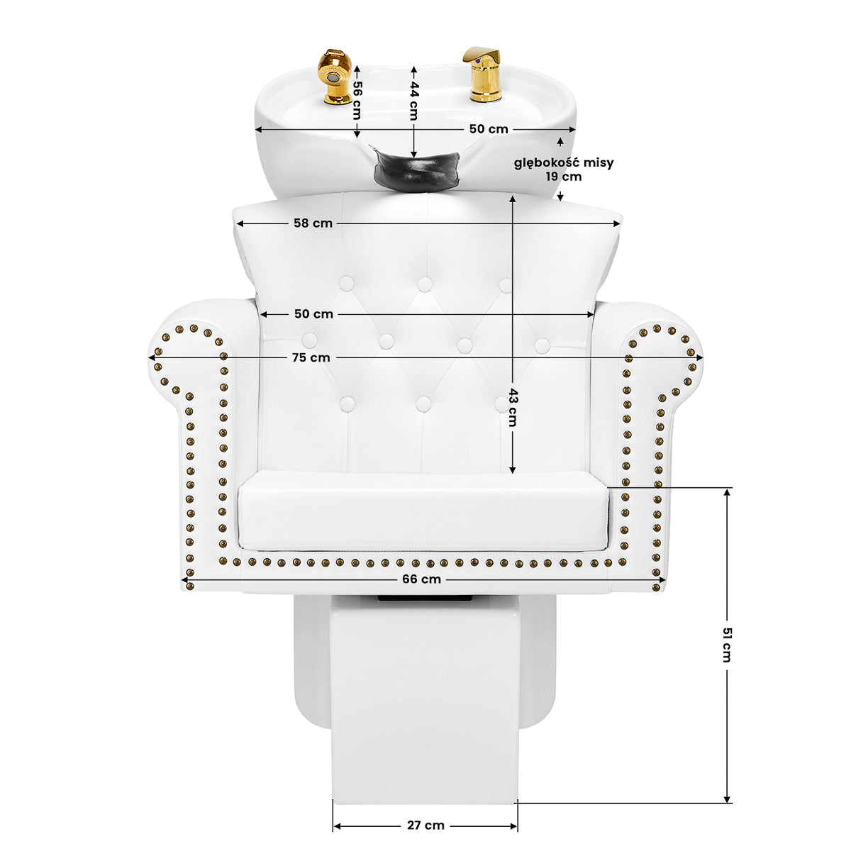 Gabbiano Hairdressing Backwash Unit Berlin Gold & White - rear view showing the basin connections