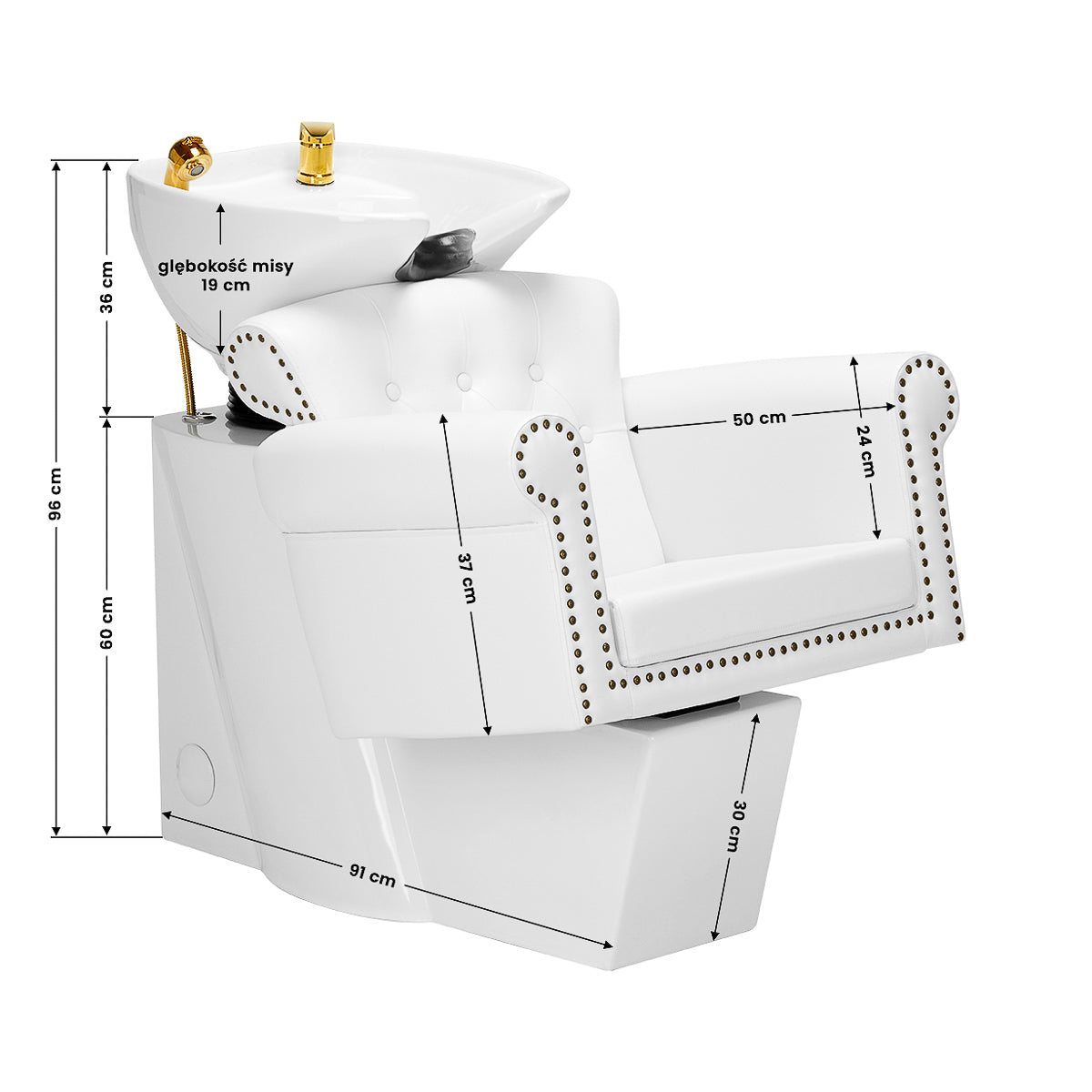Gabbiano Hairdressing Backwash Unit Berlin Gold & White - close-up of a functional part of the basin unit