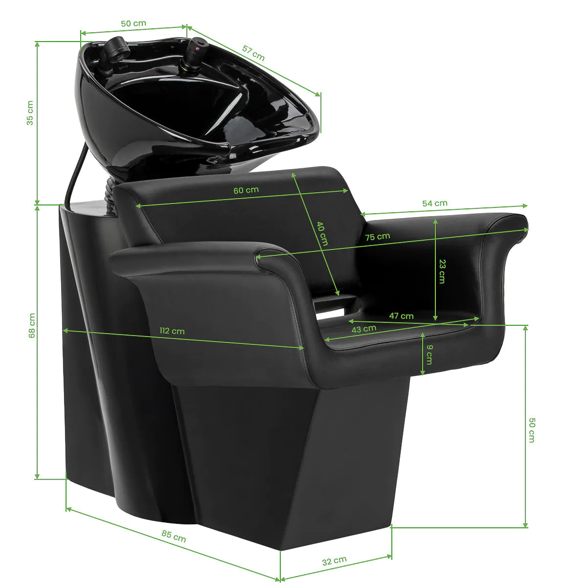 Gabbiano Hairdressing Backwash Unit Lucca Black - rear view showing the basin connections