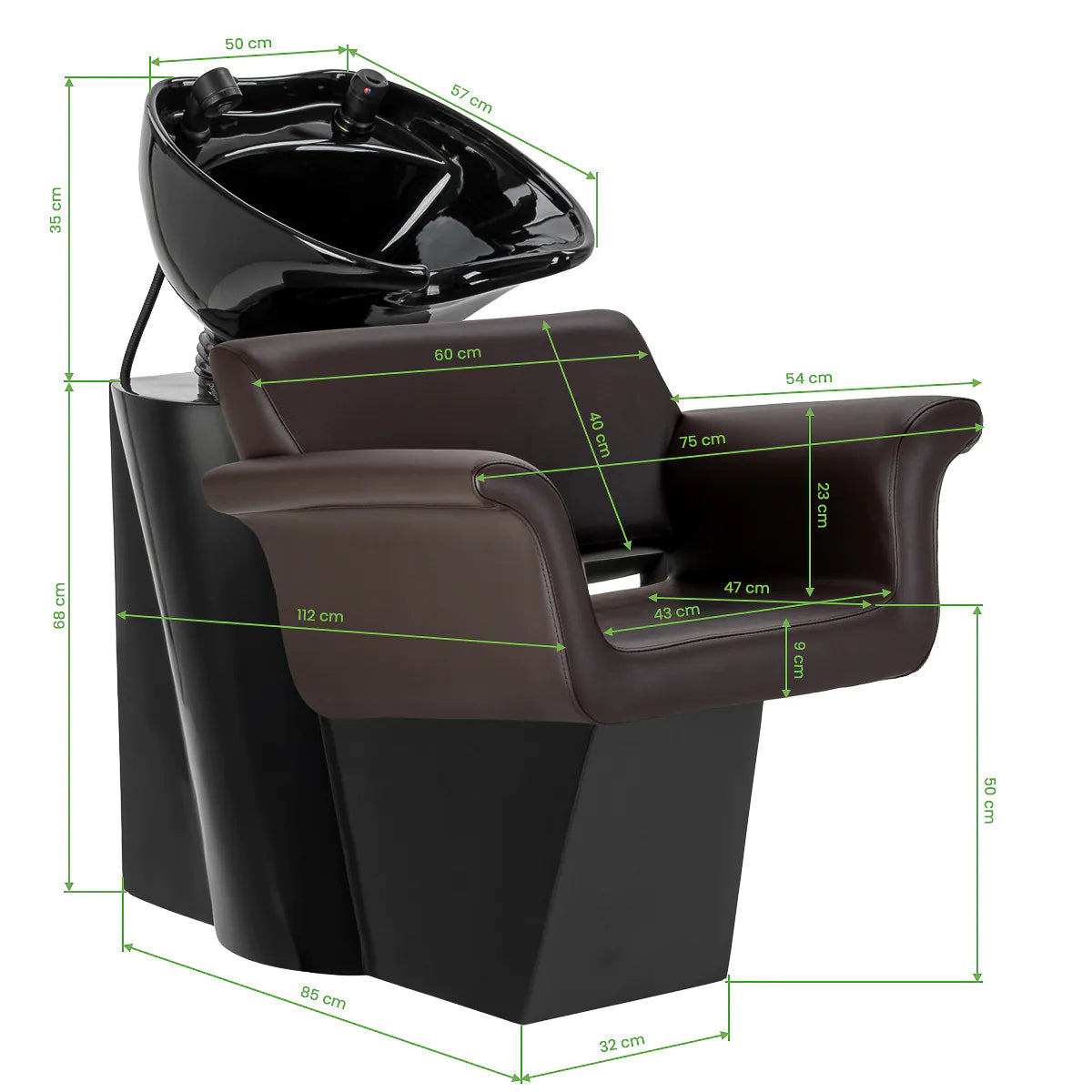 Gabbiano Hairdressing Backwash Unit Lucca Brown - rear view showing the basin connections