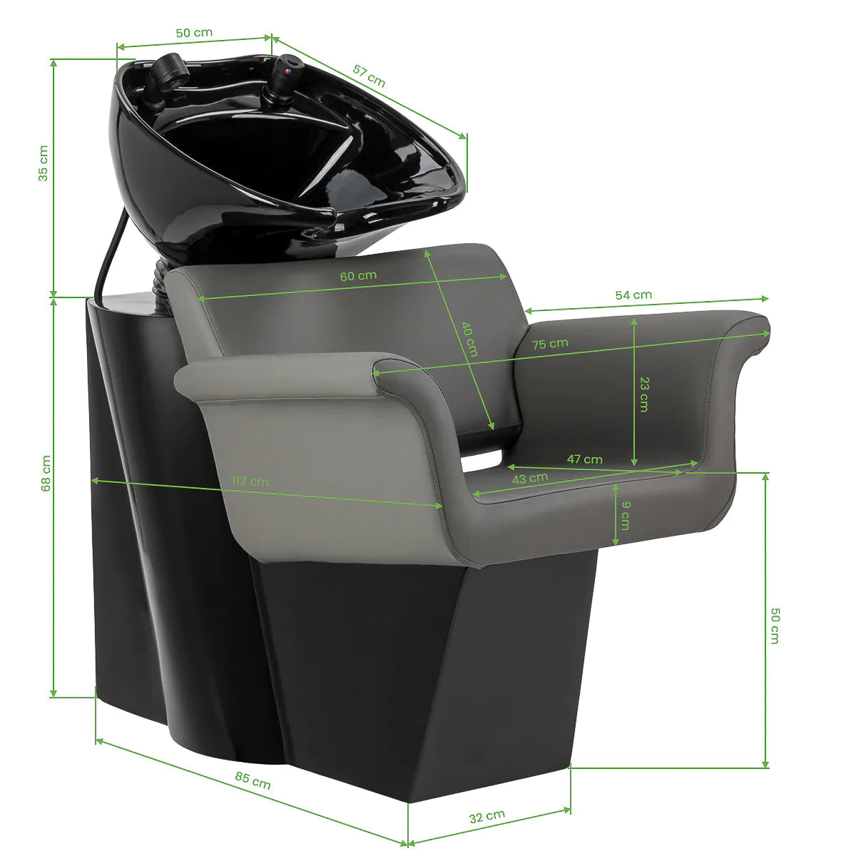 Gabbiano Hairdressing Backwash Unit Lucca Grey - rear view showing the basin connections